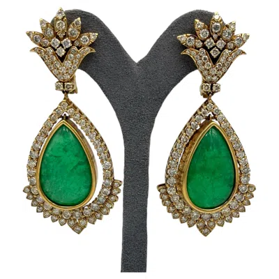 Pre-owned 1stdibs Spectacular 94 Carat Emerald And Diamond Dangly Earrings, Circa 1960s, Italy In Green