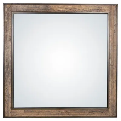 Pre-owned 1stdibs Square Metal Frame Mirror With Wood Panel Inlay In Brown