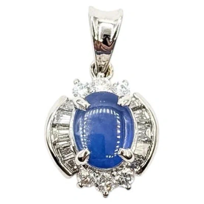 Pre-owned 1stdibs Star Sapphire & Diamond Platinum Pendant In Blue