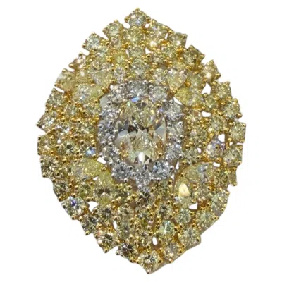 Pre-owned 1stdibs Statement Fancy Yellow And White Diamond Cocktail Ring, 6.90 Carats, 18k Gold