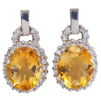 Pre-owned 1stdibs Sterling Silver 7.79ctw Oval Citrine & Quartz Halo Stud Earrings In Multi