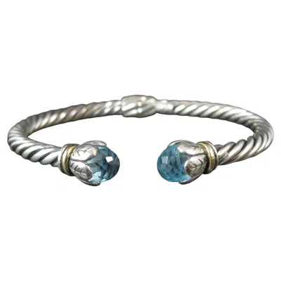 Pre-owned 1stdibs Sterling Silver & 18k Yellow Gold Bangle Bracelet Faceted Topaz Briolettes 6.75"