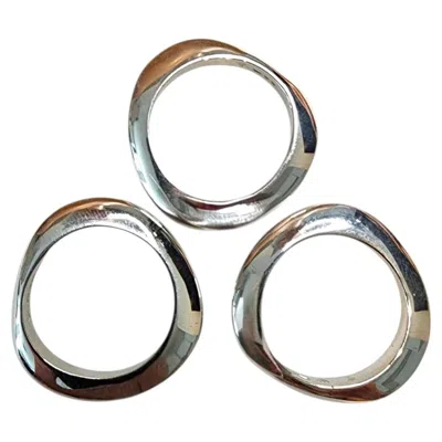 Pre-owned 1stdibs Sterling Silver Satin Polished Bands Size 6 #25455 In Multi