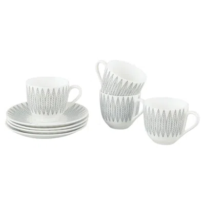 Pre-owned 1stdibs Stig Lindberg, Gustavsberg. Four Faience Cups With Saucer. Grey ‘salix' Pattern In Gray