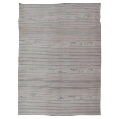 Pre-owned 1stdibs Stripe Design Turkish Vintage Kaysari Kilim Rug In Soft Pastel Tones 4'5 X 6'1 In Gray