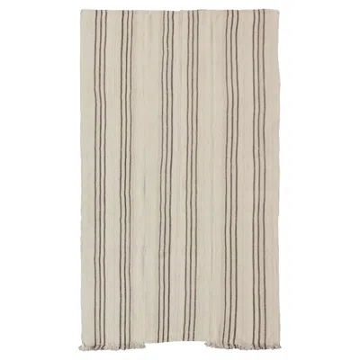 Pre-owned 1stdibs Striped Turkish Vintage Kilim Flat-weave Rug In Shades Of Browns And Ivory In White