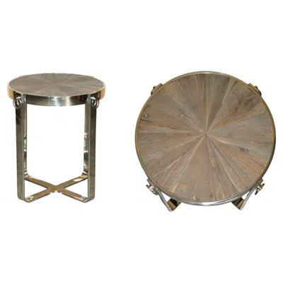 Pre-owned 1stdibs Stunning Contemporary Reclaimed Wood & Chrome Large Side End Lamp Wine Table In Brown