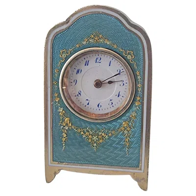 Pre-owned 1stdibs Sub Miniature Silver And Guilloche Enamel Carriage Or Boudoir Clock