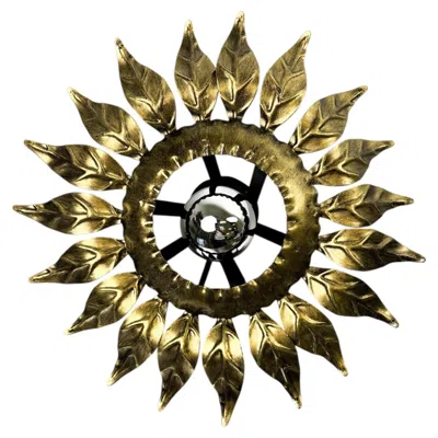 Pre-owned 1stdibs Sunburst Ceiling Light Fixture Or Sconce In Gilt Wrought Iron, Spain, Circa 1960 In Brown