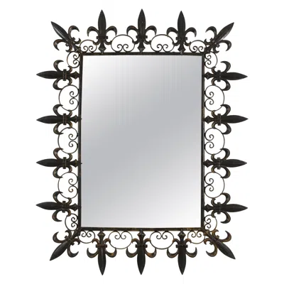 Pre-owned 1stdibs Sunburst Rectangular Mirror With Fleur De Lys Motif Frame In Gray