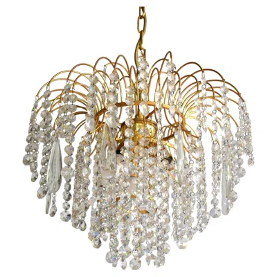 Pre-owned 1stdibs Swarovski Hollywood Regency Crystal Waterfall Chandelier, 1980s In Sand