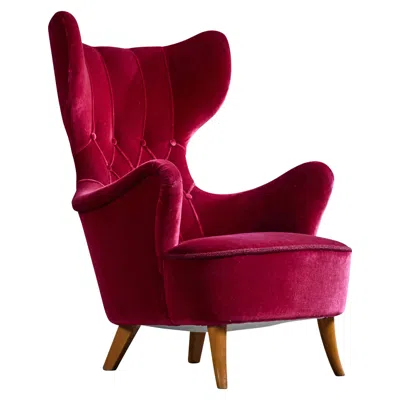 Pre-owned 1stdibs Swedish Designer, Lounge Chair, Beech, Velvet, Sweden, 1940s In Brown