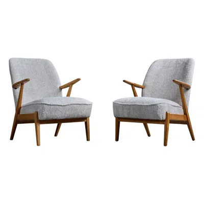 Pre-owned 1stdibs Swedish Designer, Lounge Chairs, Wood, Fabric, Sweden, 1950s In Brown