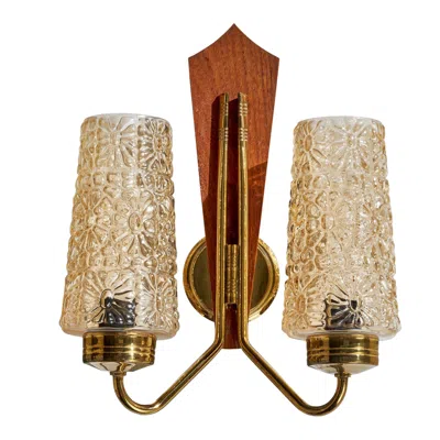 Pre-owned 1stdibs Swedish Designer , Wall Light, Brass, Teak, Glass, Sweden, 1950s In Brown