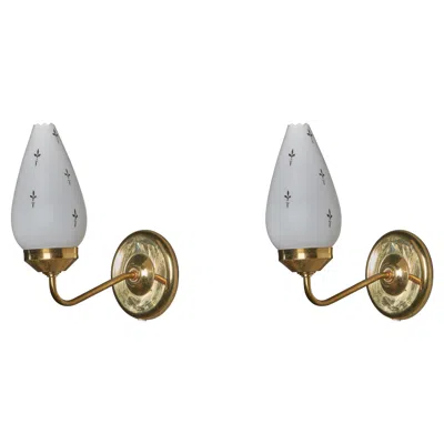 Pre-owned 1stdibs Swedish Designer, Wall Lights, Brass, Glass, Sweden, 1970s In Transparent