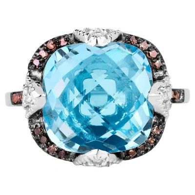 Pre-owned 1stdibs Swiss Blue Topaz Cocktail Ring With Diamonds 8.37 Carats