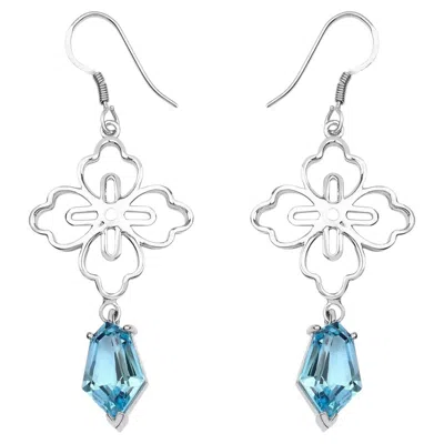 Pre-owned 1stdibs Swiss Blue Topaz Dangle Earrings 12.8 Carats Rhodium Plated Silver