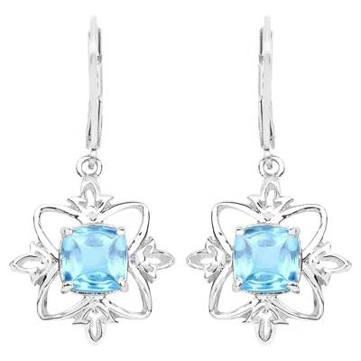 Pre-owned 1stdibs Swiss Blue Topaz Dangle Earrings 5.3 Carats Rhodium Plated Silver