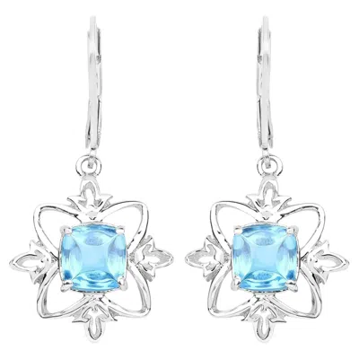 Pre-owned 1stdibs Swiss Blue Topaz Dangle Earrings 5.3 Carats Rhodium Plated Silver