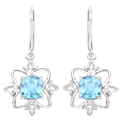 Pre-owned 1stdibs Swiss Blue Topaz Dangle Earrings 5.3 Carats Rhodium Plated Silver