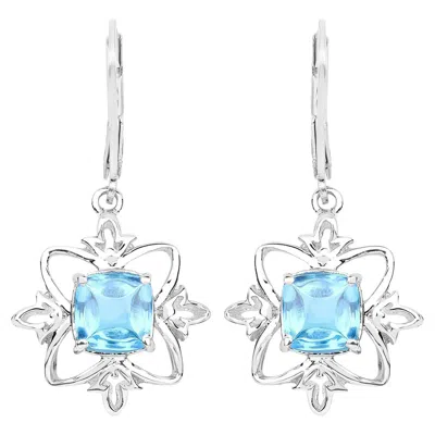 Pre-owned 1stdibs Swiss Blue Topaz Dangle Earrings 5.3 Carats Rhodium Plated Silver