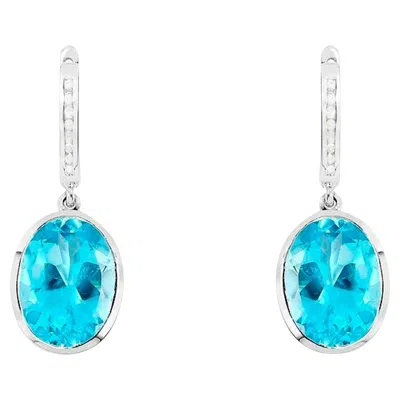 Pre-owned 1stdibs Swiss Blue Topaz Dangle Earrings With Diamonds 15 Carats