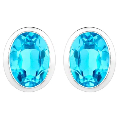 Pre-owned 1stdibs Swiss Blue Topaz Earrings 4 Carats Bezel Set Sterling Silver