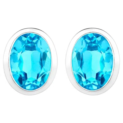 Pre-owned 1stdibs Swiss Blue Topaz Earrings 4 Carats Bezel Set Sterling Silver