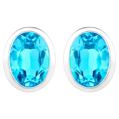 Pre-owned 1stdibs Swiss Blue Topaz Earrings 4 Carats Bezel Set Sterling Silver
