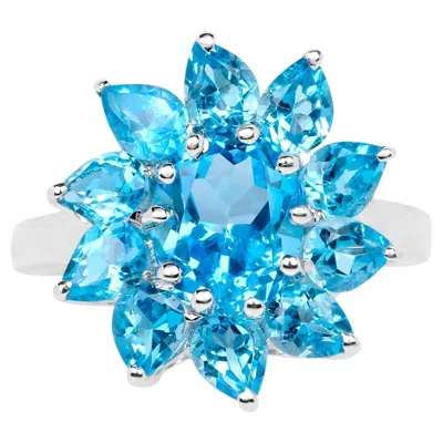Pre-owned 1stdibs Swiss Blue Topaz Floral Ring 6.4 Carats