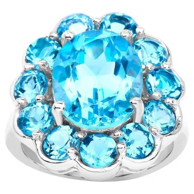 Pre-owned 1stdibs Swiss Blue Topaz Flower Cocktail Ring 8.8 Carats Sterling Silver