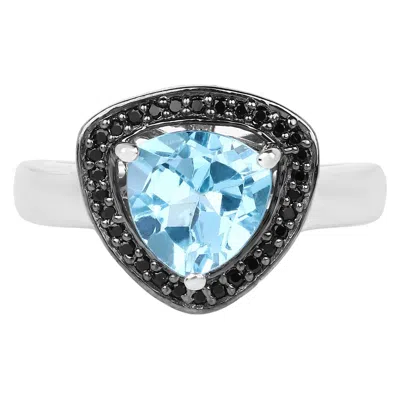 Pre-owned 1stdibs Swiss Blue Topaz Ring With Black Diamonds 2.02 Carats Sterling Silver