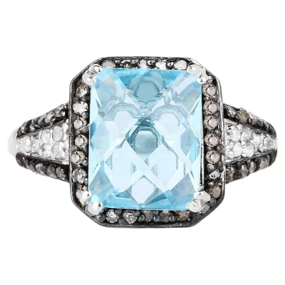 Pre-owned 1stdibs Swiss Blue Topaz Ring With Champagne Diamonds 4.28 Carats Sterling Silver