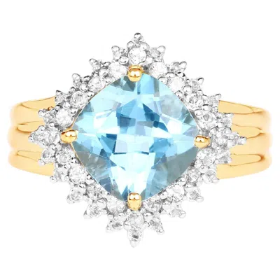 Pre-owned 1stdibs Swiss Blue Topaz Ring With White Topaz 4.28 Carats Gold Plated Silver
