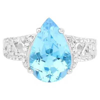 Pre-owned 1stdibs Swiss Blue Topaz Ring With White Topaz 5.36 Carats Sterling Silver