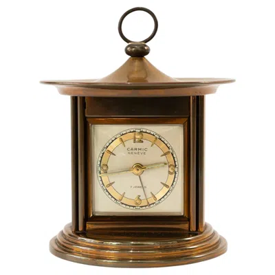 Pre-owned 1stdibs Swiss Watch Table Clock Carmic Geneve 7 Jewels Around 1950s In Brown