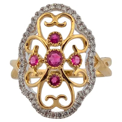 Pre-owned 1stdibs Sylvie 10k Yellow Gold Ruby And Diamond Ring With .40 Ct Natural Rubies