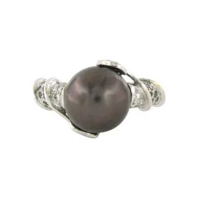 Pre-owned 1stdibs Tahitian Pearl And Diamond Cocktail Ring In 18k White Gold, Size 5.75
