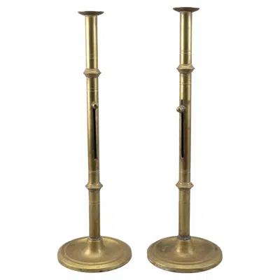 Pre-owned 1stdibs Tall Antique English Brass Candlesticks - A Pair In Brown