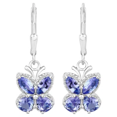 Pre-owned 1stdibs Tanzanite Butterfly Dangle Earrings 2.07 Carats Sterling Silver In Multi