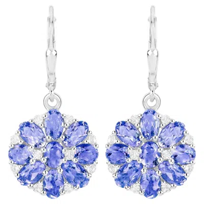 Pre-owned 1stdibs Tanzanite Cluster Dangle Earrings White Topaz 2.9 Carats