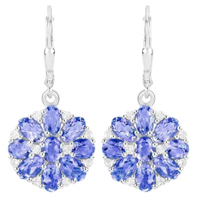 Pre-owned 1stdibs Tanzanite Cluster Dangle Earrings White Topaz 2.9 Carats