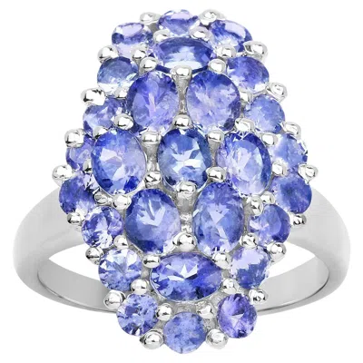 Pre-owned 1stdibs Tanzanite Cluster Ring 2.80 Carats Rhodium Plated Sterling Silver In Multi