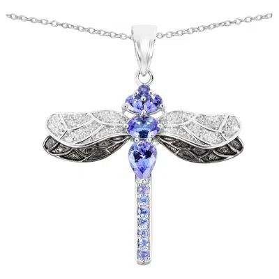 Pre-owned 1stdibs Tanzanite Dragonfly Pendant With White Topaz 1.82 Carats Sterling Silver