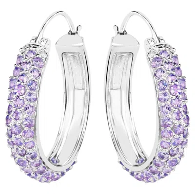 Pre-owned 1stdibs Tanzanite Hoop Earrings 3 Carats Rhodium Plated Silver In Multi
