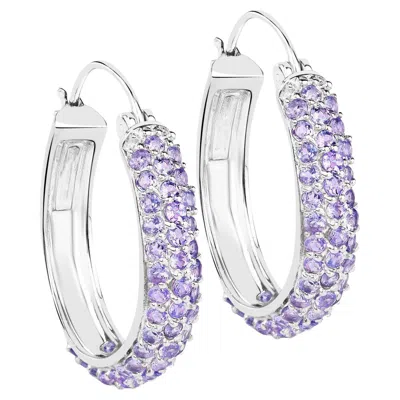 Pre-owned 1stdibs Tanzanite Hoop Earrings 3 Carats Rhodium Plated Silver In Multi