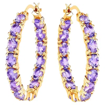 Pre-owned 1stdibs Tanzanite Hoop Earrings 5.15 Carats 14k Yellow Gold Plated Silver