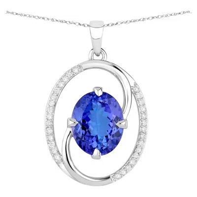 Pre-owned 1stdibs Tanzanite Pendant Necklace Diamond Setting 3.2 Carats 14k White Gold