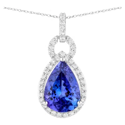 Pre-owned 1stdibs Tanzanite Pendant Necklace Diamonds 3.48 Carats 14k White Gold