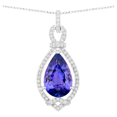 Pre-owned 1stdibs Tanzanite Pendant Necklace Diamonds 7.1 Carats 14k White Gold
